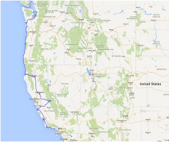 Mapa cesty po USA